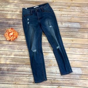 Kancan Zipper Pocket Distressed Skinny Jeans